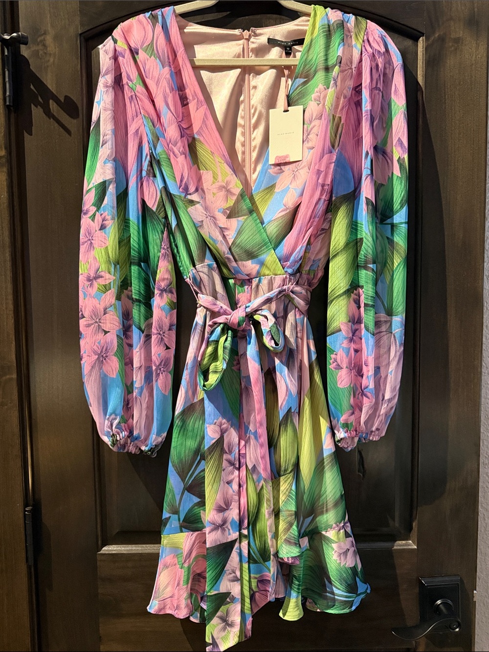 Alex Marie Pink Green Blue Floral Mini Dress